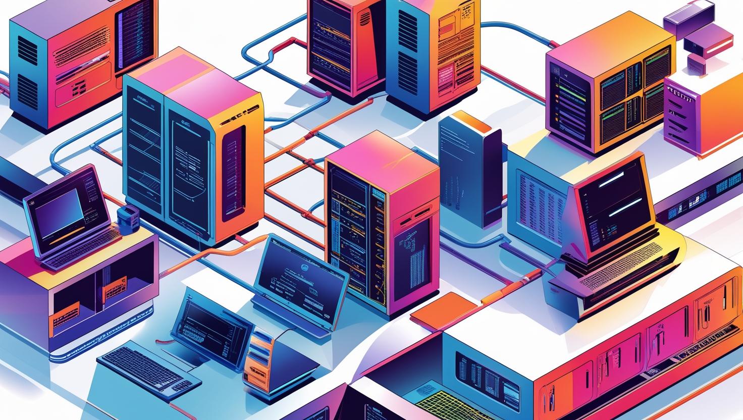 An image showing various servers and computers networked together